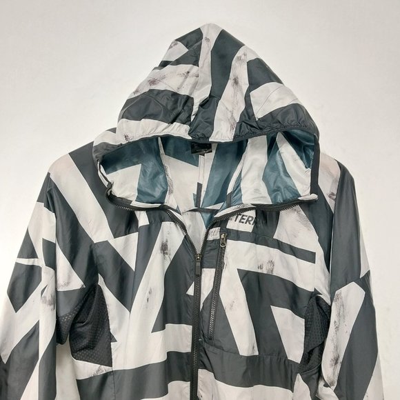 Adidas TERREX Jacket Men Small Black Gray Windbreaker Full Zip Hood Lightweight - Picture 4 of 12